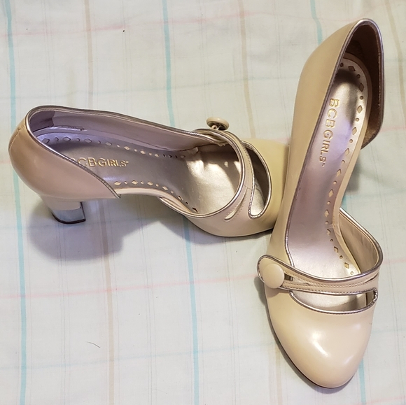 BCBGirls Off White Button Strap Mirror Heels - Picture 8 of 8